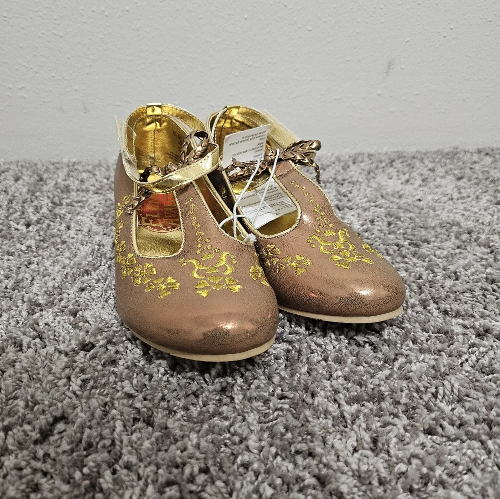 Disney Elena of Avalor Girls Dress Shoes Gold Embroidered Princess Heels Size 13